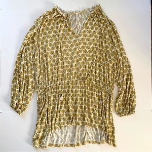 Melissa Mccarthy Seven7 Floral Top Womens 3X Yellow Long Sleeve Tassel Boho Soft